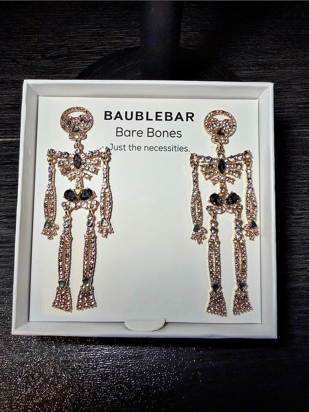 BaubleBar Bare Bones Earrings Skeleton Drop Gold & Black NWOT